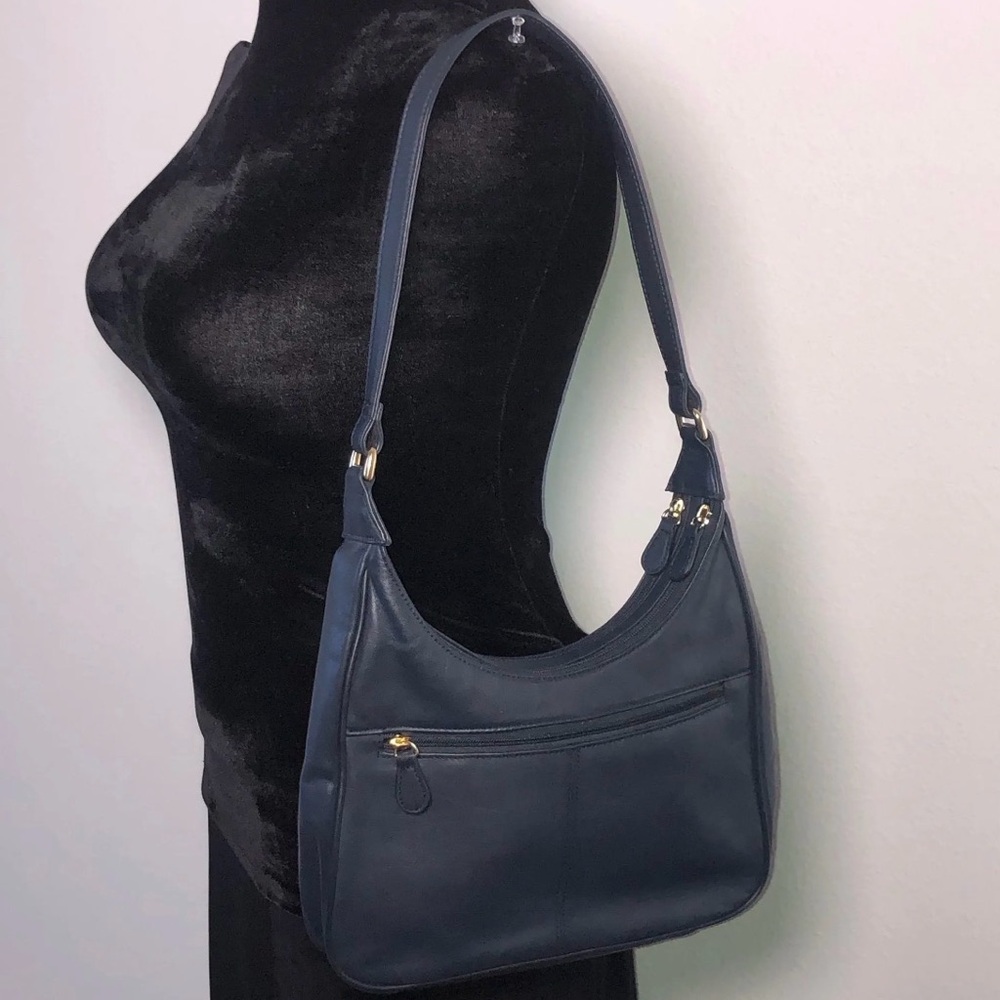Navy Leather Shoulder Bag by Unknown Brand - Picture 2 of 15